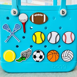 Sports Bogg Bag Bits, Tote Bag Athletic Charms, Basketball, Volleyball, Tennis, Golf, Track & Field, Softball, Baseball, Water Polo, Rugby