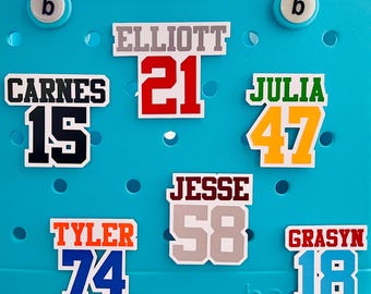 Sports Bogg Bits, Custom Athletic Charms For Bogg Bags, Personalized Name and Sports Number Charms, Football, Basketball, Hockey, Baseball