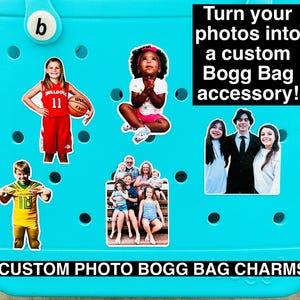 Dijes personalizados para bolsos Bogg, recortes de fotos, convierte tus fotos en dijes para bolsos Bogg, accesorios personalizados para bolsos Bogg.