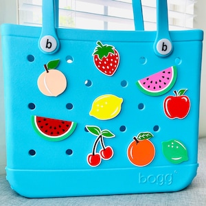 Fruit Bogg Bit Bag Decoration, Watermelon Charms, Croc Bag Pop In Buttons, Farmers Market Bogg Bag Decor, Apples, Cherries, Strawberry, Lime