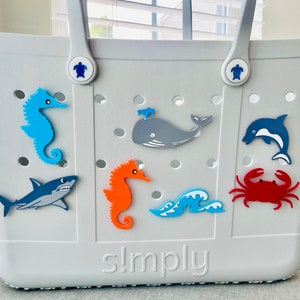 Sea Life Bogg Bag Bits, At The Beach, Sea Animal Charms, Seahorse, Crab, Whale, Dolphin, Beach Bag Under The Sea Charms, Shark Week Charm