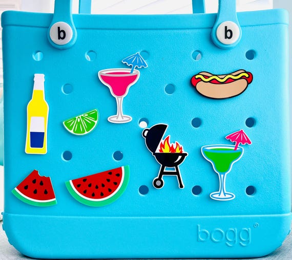 Summer BBQ Bogg Charms, Watermelon Slice, Hotdogs, Margarita, Beer Bottle, BBQ Grill, Fun In The Sun, Pool Bag Tags, Bogg Bag Decorations