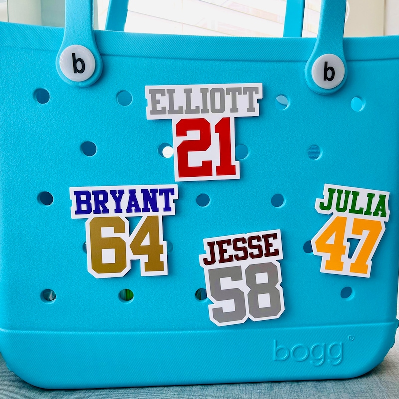 🎁 Buy 2 FREE SHIPPING🎁Customized Sports Name For Bogg Bags, Football Mom Personalized Name and Number Charms, Team Colors, Athletic Bogg Accessories, Sports Mom