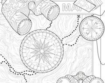 Printable Outdoors / Camping Coloring Page, Zentangle Design, Instant Download, PDF Coloring Page, Rainy Day Activity