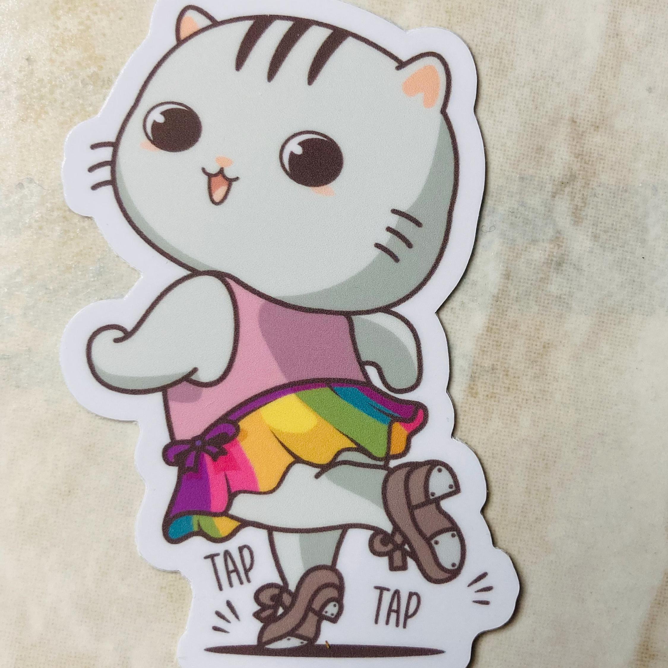 Tap Dancing Cat Sticker – Adorable Rainbow Skirt Design – 1.98" X 3" - Etsy