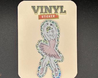 Glitter Ballerina Vinyl Sticker - Dance & Ballet Gifts (1.5" x 3")