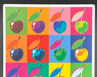 Pop Art Cherry Grid Sticker, 2.9" x 3"