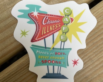 Chronic Illness Cafe: Plenty of POTS, Never Enough Spoons Sticker, POTS Sticker,  EDS Awareness, Chronic Illness, Mid-Century Modern