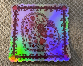 Holographic Heart Doodle Sticker: Waterproof Laptop Decal (3" x 3")