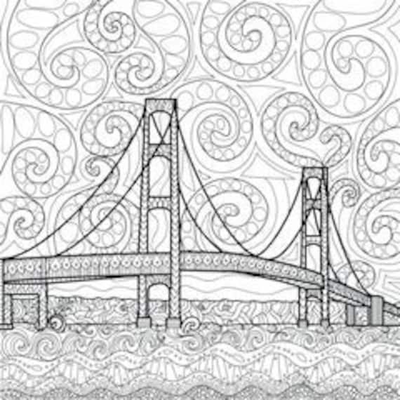 Printable Coloring Page Zentangle Mackinac Island Coloring Etsy
