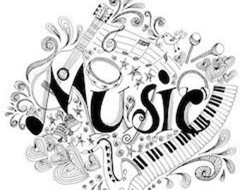 Music Printable Zentangle Coloring Page, Coloring Page for Musicians, Musical Gift, Instant Download