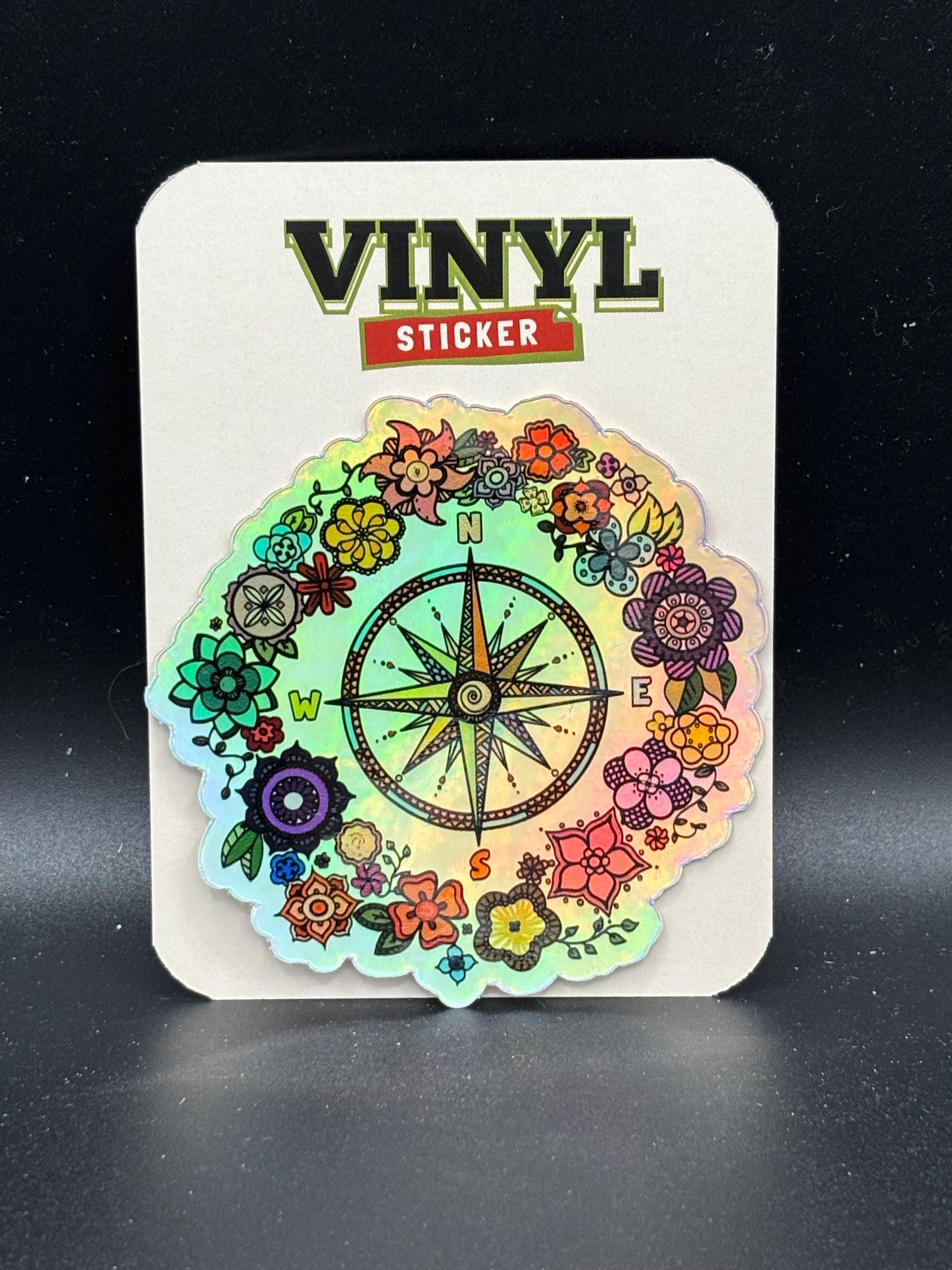 Compass Hologram Vinyl Camping Sticker, Hiking Sticker, Gifts for ...