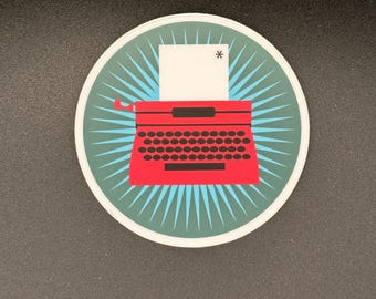 Retro Typewriter Vinyl Sticker: Red Vintage Design