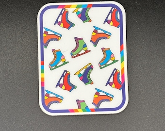 Rainbow Ice Skates Sticker: Weatherproof Figure Skating Gift