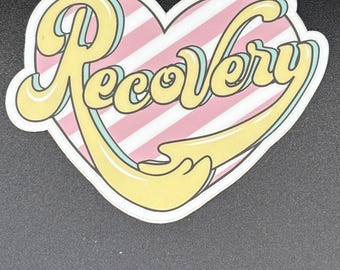 Mirror Affirmation Decal – “Recovery” Heart Sticker, Mental Health & Healing Reminder
