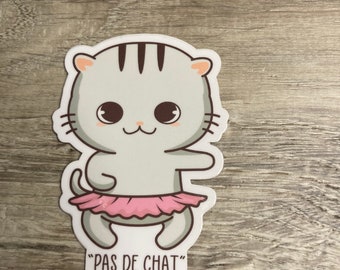 Pas De Chat Grey Kitty Dance Vinyl Sticker, Vinyl Decal, Laptop Sticker, Dance Sticker, Gifts For Dancers,