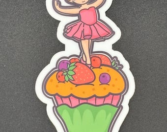 Ballerina Cupcake Sticker: Waterproof Dance Gift