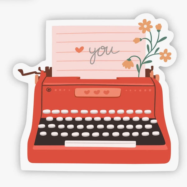 Typewriter Paper w/ Floral Accent Vinyl Sticker,, Writer Sticker, Gift for Writers, Vintage Typewriter