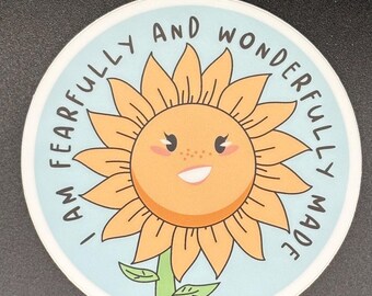 Mirror Affirmation Decal – “I Am Fearfully and Wonderfully Made” Sunflower Sticker, Faith & Self Love Reminder