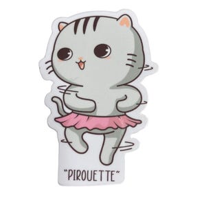 Pirouette Grey Kitty Dance Vinyl Sticker, 2" x 3", Cute Cartoon Cat