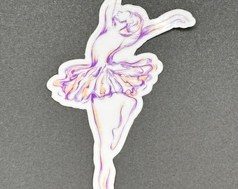 Ballerina Vinyl Sticker: Minimalist Line Drawing, Purple Accents