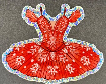 Spanish Ballet Tutu Glitter Sticker: Red Dance Decal (3" x 2.4")