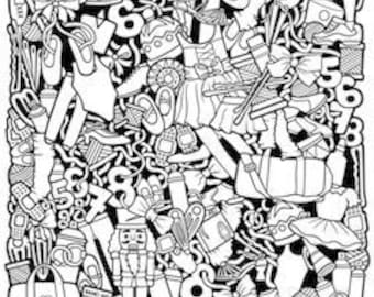 Dance Collage Doodle Printable Coloring Page, Nutcracker Coloring Page, Instant Download