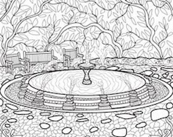 Mackinac Island Printable Coloring Page, Zentangle Design, Fountain Coloring Page, Instant Download