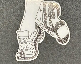Hip Hop Sneaker Sticker – Black and White Zentangle Design – 2" x 2"