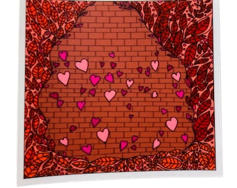 Heart Wall Vinyl Sticker: Autumn Foliage, Cozy Brick Design