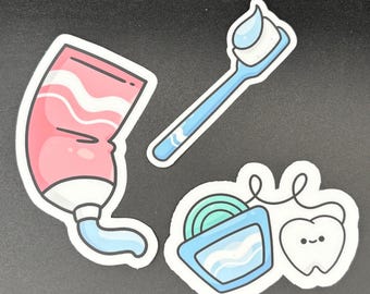 Kawaii Dental Stickers | Cute Toothpaste Toothbrush & Floss Stickers | Dental Hygienist Dentist Vinyl Sticker