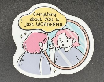 Mirror Affirmation Decal – “Everything About You Is Wonderful” Positive Self-Love Sticker, Mental Health Encouragement