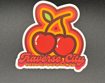 Traverse City Cherry Sticker: Bold Design, Waterproof Vinyl (3" x 3")
