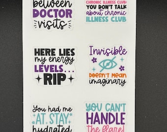Chronic Illness Humor Sticker Sheet – 6 Die-Cut Stickers to Laugh Through the Tough Days