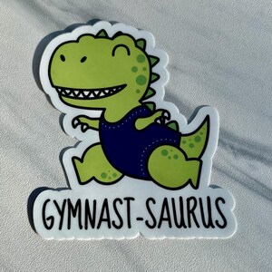 Gymnast-Saurus Sticker, 2.6&quot; x 3&quot; Cute Dinosaur Gymnast Vinyl Sticker, Gymnastics Sticker, Gymnastics Gifts, Denali & Co.