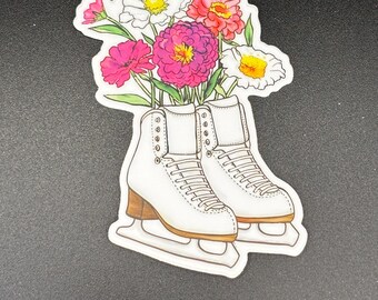 Floral Figure Skate Sticker: Blooming Bouquet, Weatherproof Decal (2.2"x 3"), Skate Gift