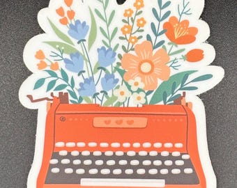 Floral Typewriter Sticker: Vintage Writer's Gift