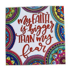 Faith Over Fear Vinyl Sticker: Mandala Art Decal