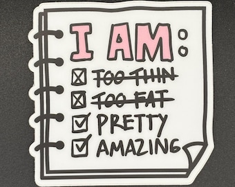 Mirror Affirmation Decal – “I Am Pretty Amazing” Body Positivity Sticker, Self Love Reminder
