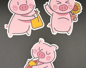 Adorable Pig Stickers – Choose from 3 Cute Designs | Bottle Hugging Pig, Shopping Pig, Sunflower Pig – 2.5" x 3" Vinyl Stickers