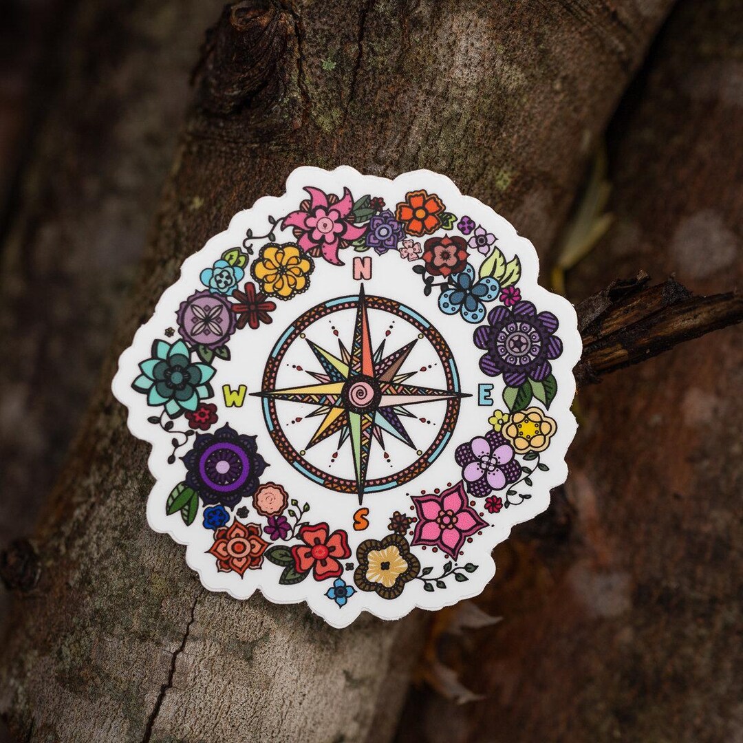 Floral Compass Sticker: Weatherproof Vinyl Decal for Nature Lovers - Etsy