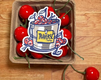 Traverse City Cherry Bucket Sticker – A Sweet Northern Michigan Keepsake