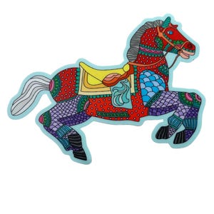 Colorful Carousel Horse Sticker – Vintage Carnival-Inspired Vinyl Sticker for Laptops, Water Bottles, and More
