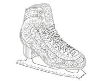 Printable Figure Skating Zentangle Coloring Page, Ice Skating Coloring Page, Instant Download