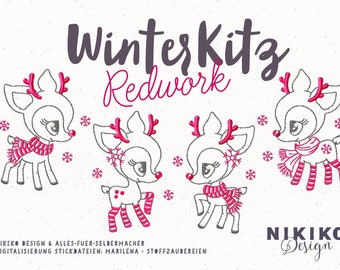 Stickdatei WinterKitz Redwork