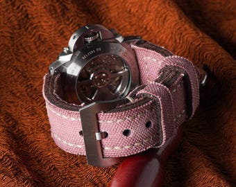 Cinturino per orologio in pelle rosa personalizzato fatto a mano, tela patinata rosa