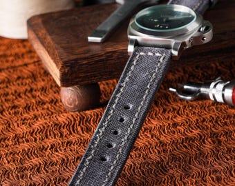 Cinturino per orologio in tela arrotolata grigio tempesta – Cinturino per orologio fatto a mano