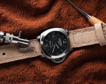 Cinturino per orologio in pelle beige personalizzato, tela patinata beige