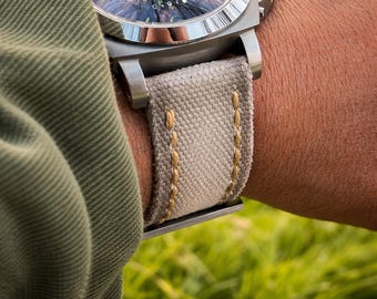 Ash Grey Canvas Watch Strap – Handmade Vintage Military Style Watch Band