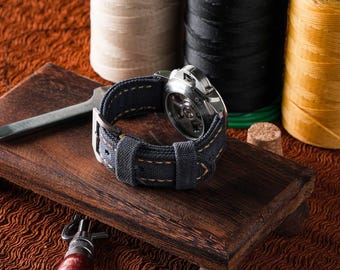 Cinturino per orologio in tela arrotolata grigio antracite – Cinturino vintage fatto a mano